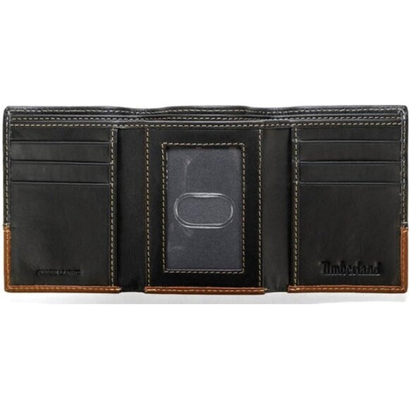 Mens Black Brown Leather Trifold Wallet with ID Window For everyday use - Picture 3 of 4